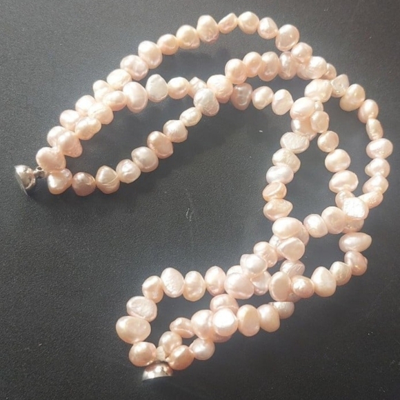 3 strand pink pearl bracelet 925 clasp